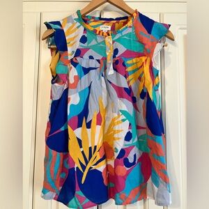 J. Crew Multicolor Tropical Print Quarter Button Up Cotton Blouse Size Small